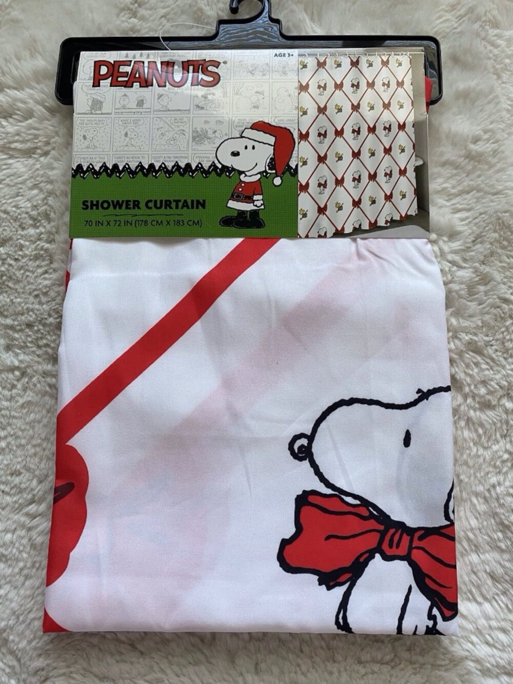 Peanuts Snoopy Woodstock Christmas Presents Fabric Shower Curtain 72X72” NEW